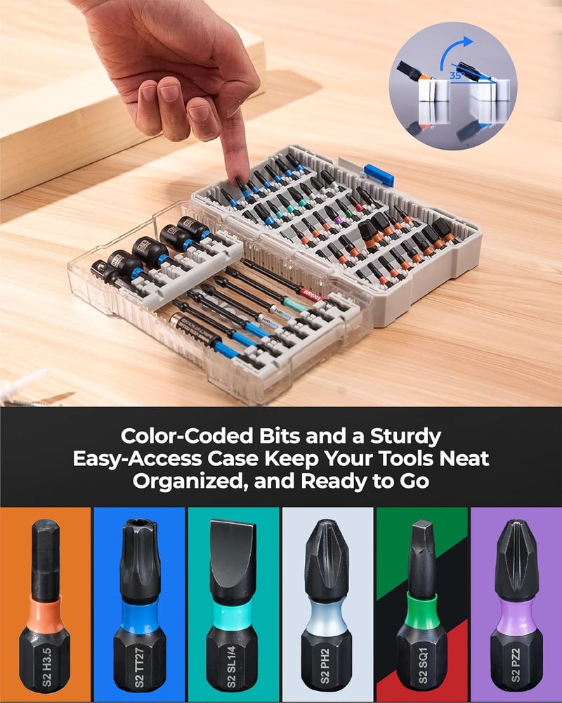 toolant Impact Driver Bit Set,52-Piece S2 Steel Screwdriver Bit Set,Hex,Torx,Phillips,Slotted,Square Bits and Nut Driver with Case - Image 4